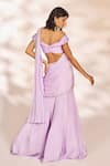 Shop_Kiyohra_Purple Chinon Chiffon Embroidery Pearl Border Pre-draped Saree With Blouse _at_Aza_Fashions