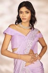 Kiyohra_Purple Chinon Chiffon Embroidery Pearl Border Pre-draped Saree With Blouse _Online_at_Aza_Fashions