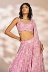 Shop_Kiyohra_Purple Lurex Georgette Printed Fleur Sweetheart Neck Venus Pleated Lehenga Set _Online_at_Aza_Fashions