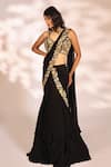 Shop_Kiyohra_Black Georgette Embroidery Zardozi Floral Border Pre-draped Saree With Blouse _at_Aza_Fashions