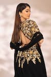 Kiyohra_Black Net Embroidery Zardozi Sweetheart Neck Floral Waistband Lehenga Set _Online_at_Aza_Fashions