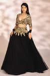 Buy_Kiyohra_Black Net Embroidery Zardozi Sweetheart Neck Floral Waistband Lehenga Set _Online_at_Aza_Fashions