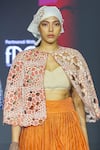 Buy_Ek Katha_Orange Linen Printed Batik Round Cape _at_Aza_Fashions