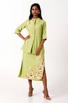 Buy_Madder Much_Green Handloom Cotton Sequins, Spring Sierra Peplum Top With Tapered Skirt _at_Aza_Fashions