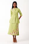 Shop_Madder Much_Green Handloom Cotton Sequins, Spring Sierra Peplum Top With Tapered Skirt _at_Aza_Fashions