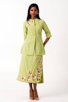Madder Much_Green Handloom Cotton Sequins, Spring Sierra Peplum Top With Tapered Skirt _at_Aza_Fashions