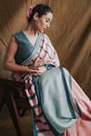 Shop_Bihart_Blue Wild Silk Stripe V Neck Rangsaaz Pattern Saree With Blouse _at_Aza_Fashions