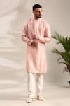 Shop_Mayank Modi - Men_Peach Chanderi Stripe Pattern Kurta With Pant 