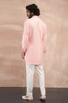 Shop_Arjan Dugal_Pink Cotton Satin, Chanderi Silk Embroidery Inara Floral Motif Kurta With Pant _at_Aza_Fashions