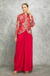 Buy_Tanu Malhotra_Pink Jacket Georgette Embroidered Floral Band Mirror With Draped Skirt _at_Aza_Fashions