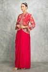 Shop_Tanu Malhotra_Pink Jacket Georgette Embroidered Floral Band Mirror With Draped Skirt _Online_at_Aza_Fashions