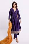 Buy_Bihart_Purple Angarkha Anarkali Chanderi Embroidery Sujani V Neck Tarangani Set _at_Aza_Fashions