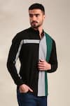 Buy_Mayank Modi - Men_Black Malai Cotton Geometric Panel Shirt _at_Aza_Fashions