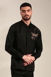 Buy_Mayank Modi - Men_Black Bemberg Silk Embroidered Dragonfly Fly Front Shirt _at_Aza_Fashions