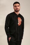 Buy_Mayank Modi - Men_Black Bemberg Silk Embroidered Floral Front Shirt _at_Aza_Fashions