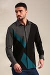 Buy_Mayank Modi - Men_Black Malai Cotton Geometric Pattern Panel Shirt _at_Aza_Fashions