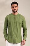 Buy_Mayank Modi - Men_Green Malai Cotton Pin-tucks Detailed Shirt _at_Aza_Fashions