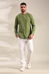 Mayank Modi - Men_Green Malai Cotton Pin-tucks Detailed Shirt _at_Aza_Fashions