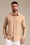 Buy_Mayank Modi - Men_Beige Malai Cotton Embellished Floral Thread Back Yoke Shirt _at_Aza_Fashions