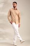 Buy_Mayank Modi - Men_Beige Malai Cotton Embellished Floral Thread Back Yoke Shirt 