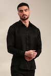 Buy_Mayank Modi - Men_Black Bemberg Silk Embellished Floral Back Yoke Shirt _at_Aza_Fashions