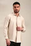 Buy_Mayank Modi - Men_Cream Bemberg Silk Solid Front Concealed Placket Shirt _at_Aza_Fashions