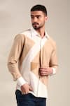 Buy_Mayank Modi - Men_Beige Malai Cotton Geometric Pattern Shirt _at_Aza_Fashions