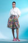 Shop_Gazab by Miku Kumar_White Shirt Linen Cotton Printed Tropical Floral Jardin Joy Draped With Skirt _at_Aza_Fashions