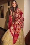 Bandhani_Red Silk, Georgette, Gabardine Embroidery, Gota Patti Floral Lehenga Set _Online_at_Aza_Fashions