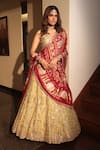 Buy_Bandhani_Red Silk, Georgette, Gabardine Embroidery, Gota Patti Floral Lehenga Set _at_Aza_Fashions