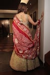 Shop_Bandhani_Red Silk, Georgette, Gabardine Embroidery, Gota Patti Floral Lehenga Set _at_Aza_Fashions