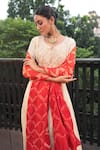Bandhani_Off White Tissue, Gabardine, Taffeta, Gota Patti Yoke Anarkali With Dupatta _Online_at_Aza_Fashions