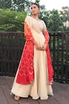 Buy_Bandhani_Off White Tissue, Gabardine, Taffeta, Gota Patti Yoke Anarkali With Dupatta _at_Aza_Fashions