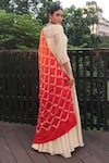 Shop_Bandhani_Off White Tissue, Gabardine, Taffeta, Gota Patti Yoke Anarkali With Dupatta _at_Aza_Fashions