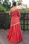 Shop_Bandhani_Red Silk Embroidered Gota Patti One-shoulder Kurta Lehenga Set _at_Aza_Fashions