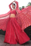 Buy_Bandhani_Red Silk, Georgette Embroidery, Gota Patti Bandhani Jacket Crushed Lehenga Set _at_Aza_Fashions