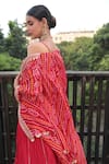 Shop_Bandhani_Red Silk, Georgette Embroidery, Gota Patti Bandhani Jacket Crushed Lehenga Set _at_Aza_Fashions