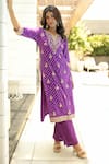 Buy_Bandhani_Purple Silk Embroidered Gota Patti Leaf Kurta And Pant Set _Online_at_Aza_Fashions