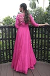 Shop_Bandhani_Pink Silk Embroidered Cutdana V Neck Anagarkha Anarkali _at_Aza_Fashions