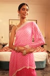 Buy_Bandhani_Pink Pure Georgette Embroidered Gota Patti One-shoulder Kurta Draped Pant Set _Online_at_Aza_Fashions