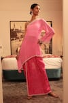 Buy_Bandhani_Pink Pure Georgette Embroidered Gota Patti One-shoulder Kurta Draped Pant Set _at_Aza_Fashions