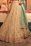 Bandhani_Off White Tissue Embroidered Gota Patti V Neck Sequin Lehenga Set _Online_at_Aza_Fashions