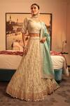 Buy_Bandhani_Off White Tissue Embroidered Gota Patti V Neck Sequin Lehenga Set _at_Aza_Fashions