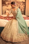 Shop_Bandhani_Off White Tissue Embroidered Gota Patti V Neck Sequin Lehenga Set _at_Aza_Fashions