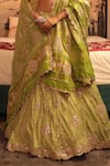 Bandhani_Green Silk Print Bandhani Plunge V-neck Bridal Lehenga Set _Online_at_Aza_Fashions