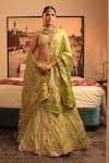 Buy_Bandhani_Green Silk Print Bandhani Plunge V-neck Bridal Lehenga Set _at_Aza_Fashions