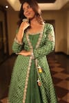 Bandhani_Green Silk Print Floral Anarkali Scoop Gota Embroidered Jacket With _Online_at_Aza_Fashions