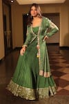 Buy_Bandhani_Green Silk Print Floral Anarkali Scoop Gota Embroidered Jacket With _at_Aza_Fashions