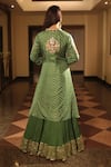 Shop_Bandhani_Green Silk Print Floral Anarkali Scoop Gota Embroidered Jacket With _at_Aza_Fashions