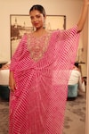 Shop_Bandhani_Pink Pure Georgette Print Checks Floral Zardosi Embroidered Asymmetric Kaftan _at_Aza_Fashions